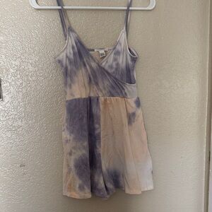 Tilly's Tie-Dye Ribbed Spaghetti Strap Dress in Lavender and Beige